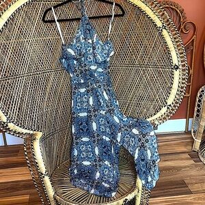 Mimi Chica Blue & White Halter Jumpsuit with Pockets Size S